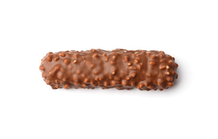 Chocolate bar in milk chocolate with crispy wafers and caramel isolated on white background top...