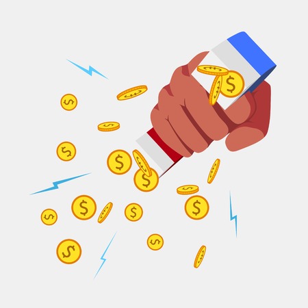 Magnet and golden coins in handのイラスト素材