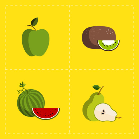 Colorful Fruit Icon Set on Bright Backgroundのイラスト素材