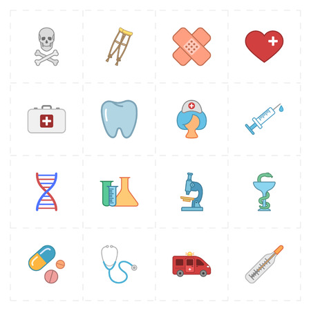 16 flat medicine iconsのイラスト素材