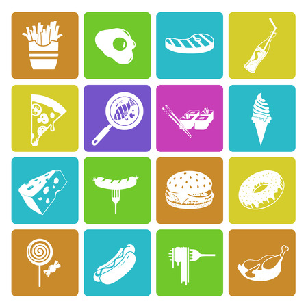 Colorful fast food icon setのイラスト素材