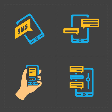 Modern colorful flat social icons set on Dark Backgroundのイラスト素材