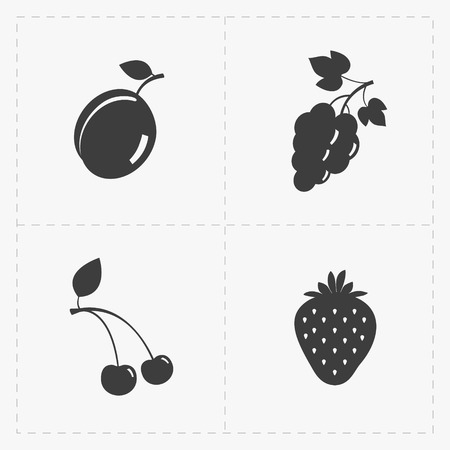Fruit Black Icon set on Whiteのイラスト素材