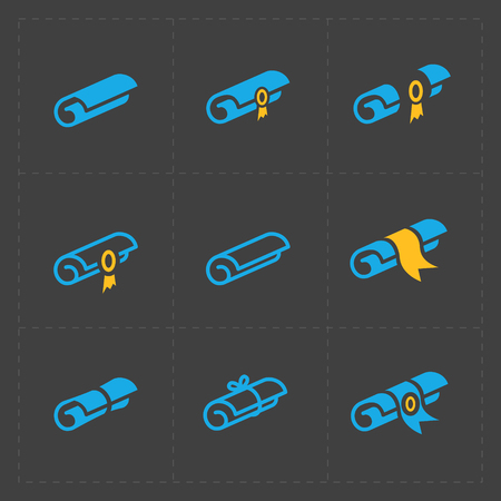 Scrolls icons with ribbon on Dark Backgroundのイラスト素材