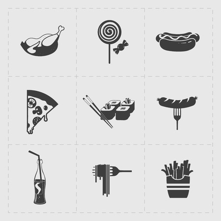 Fast Food Black Icon set on Whiteのイラスト素材