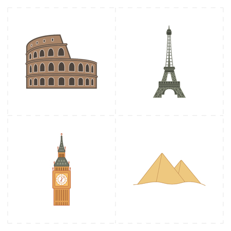 4 flat landmark iconsのイラスト素材