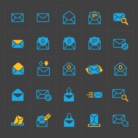 Email and envelope icons on Dark, vector illustration.のイラスト素材