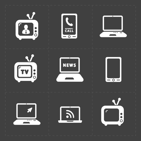 Vector Media Icons set on dark backgroundのイラスト素材