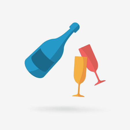 A bottle of champagne and glasses.のイラスト素材
