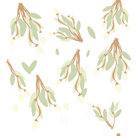 Pattern of mistletoe twigs in pastel colors for wrapping paper, background, bed linen and so on.のイラスト素材