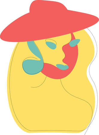 Abstract drawing of a girl in yellow, red and blue colorsのイラスト素材
