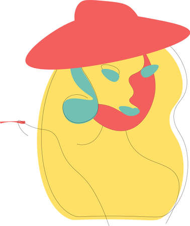 Abstract drawing of a girl in yellow, red and blue colorsのイラスト素材