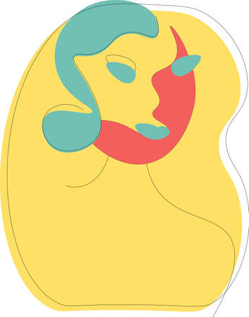 Abstract drawing of a girl in yellow, red and blue colorsのイラスト素材