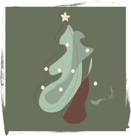 Minimalistic Christmas tree on a green background, postcardのイラスト素材