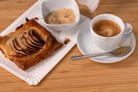 Espresso Coffee with sweets from french bakeryの写真素材