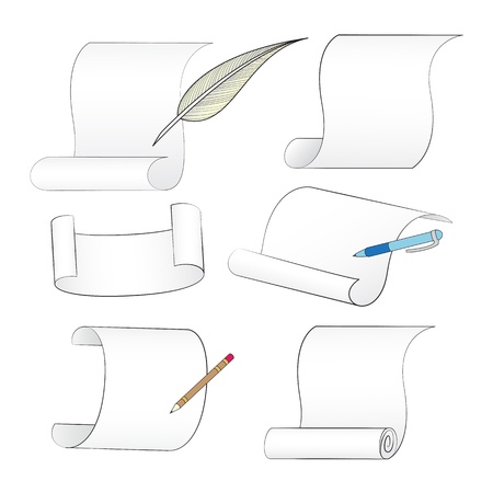 set of sheets, rolls, paper, pencil, pen and pen to insert your textのイラスト素材