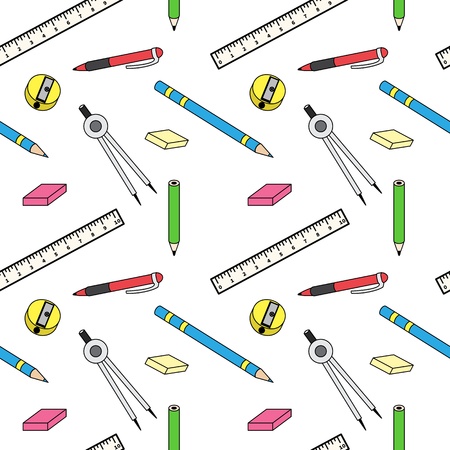 pattern with school and office stationery, pens, and rulersのイラスト素材