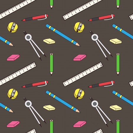 pattern with school and office stationery, pens, and rulersのイラスト素材