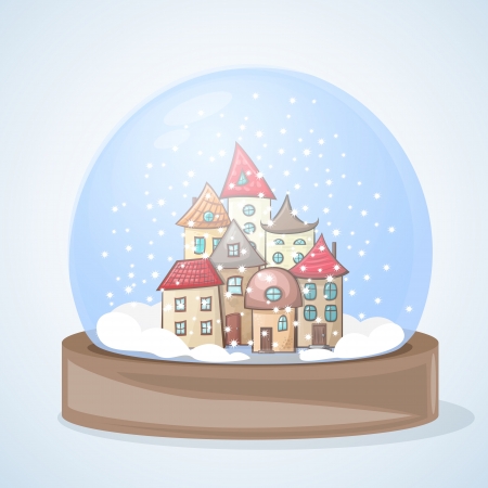snow globe with a town covered with snow for Christmasのイラスト素材