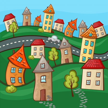 Suburbs and houses on background of the nature and hillsのイラスト素材