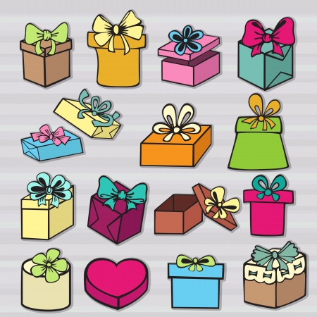 set of colored painted gift boxes with bow, ribbonのイラスト素材