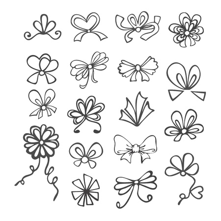 set of black and white contours ribbons, bows for giftのイラスト素材