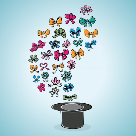 background, a hat with a focus, fly different bows ribbonのイラスト素材
