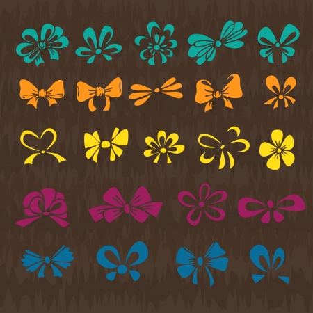 set of colored ribbons, bows for gift in retro styleのイラスト素材