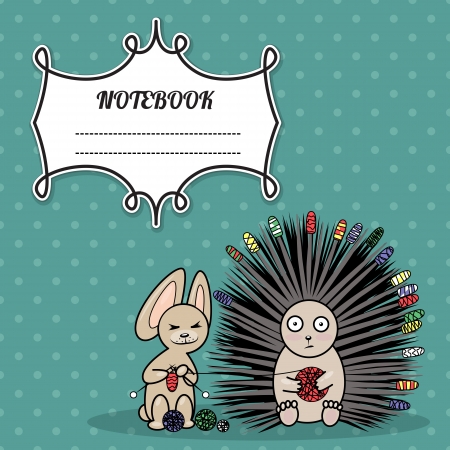 cover notebook with a frame for a name and a hare with a crew cut, symbolizing friendshipのイラスト素材