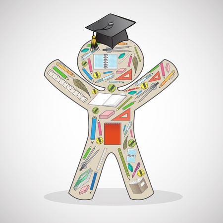 silhouette of a man with a hat and stationery graduateのイラスト素材