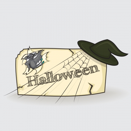 banner cartoon style for Halloween spider, broom, hat and batのイラスト素材