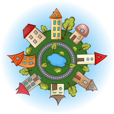 houses in a circle in a cartoon style, the cityのイラスト素材