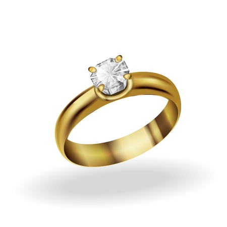 realistic gold ring with a diamond on a white backgroundのイラスト素材