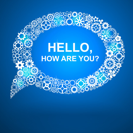 bubble text on a blue background of gears, mechanical background, greetingのイラスト素材