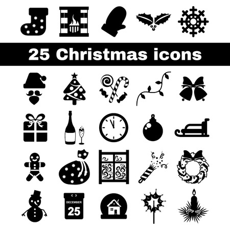 set in black and white flat icons for the new yearのイラスト素材