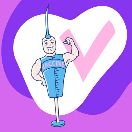 drawn character man in the form of an injection, vaccineのイラスト素材