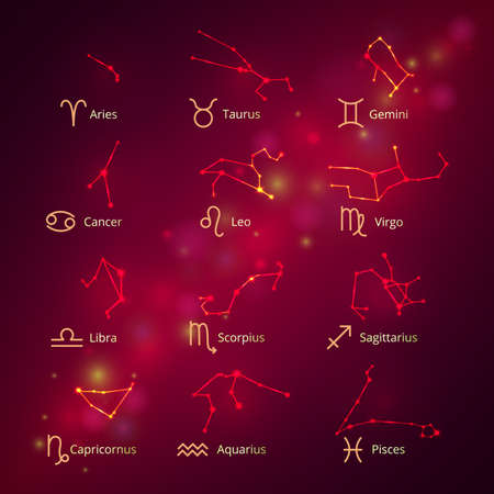 set of constellations of the horoscope, signs of the zodiacのイラスト素材