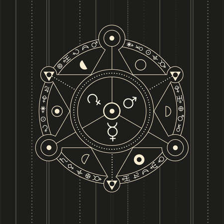 alchemic ornament, circle of invocation, esoteric signsのイラスト素材