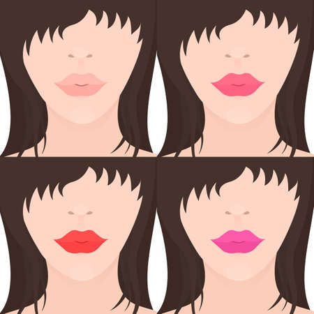 illustration of a brunette girl with plump lips and different lip colorsのイラスト素材