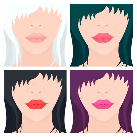 close-up of a girl face with multi-colored hairのイラスト素材