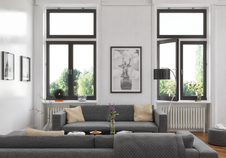 3d render of a old buliding flat - living room - interior concept.の写真素材