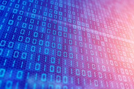 3d render - abstract background - Blue digital binary data on computer screen with bokeh.