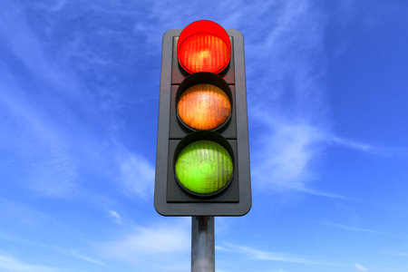 3d render - road traffic - red - over sky background
