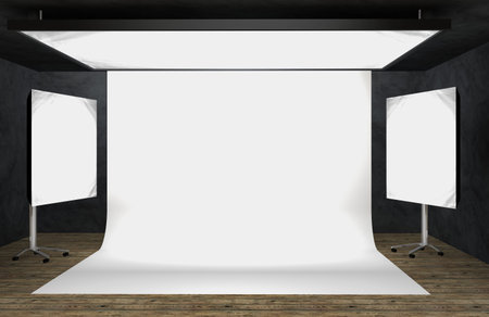 Photostudio with lighting equipment.