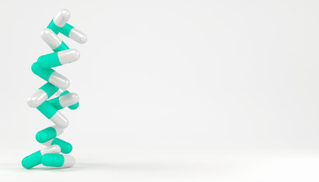 3d rendering of some capsules in green and white - Medicine on white background.の写真素材