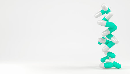 3d rendering of some capsules in green and white - Medicine on white background.の写真素材