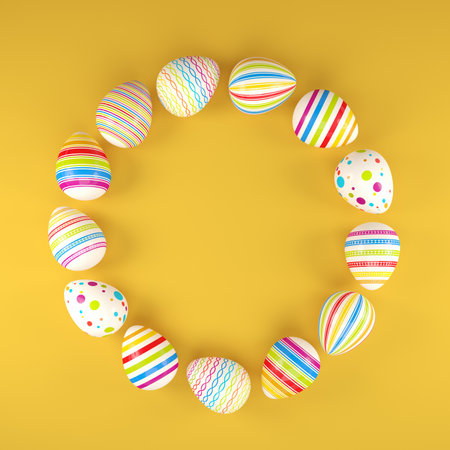 3d render of 13 colorful easter eggs on orange background. - Vacation backgroundの写真素材