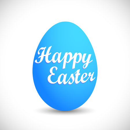 Illustration of an easter egg in blue with the message happy easter.の写真素材