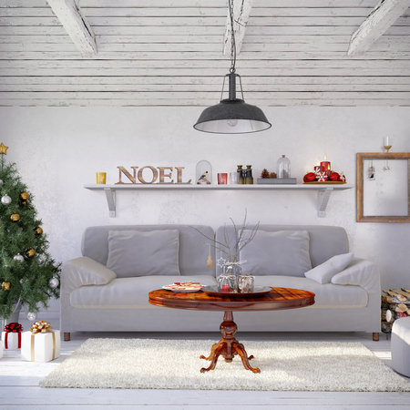 3d render of scandinavian flat - livingroom - christmasの写真素材