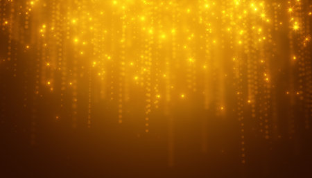Illustration of golden glitter particles - particles of rain with defocused bokeh. Abstract background. - Christmas and vacation concept.の写真素材